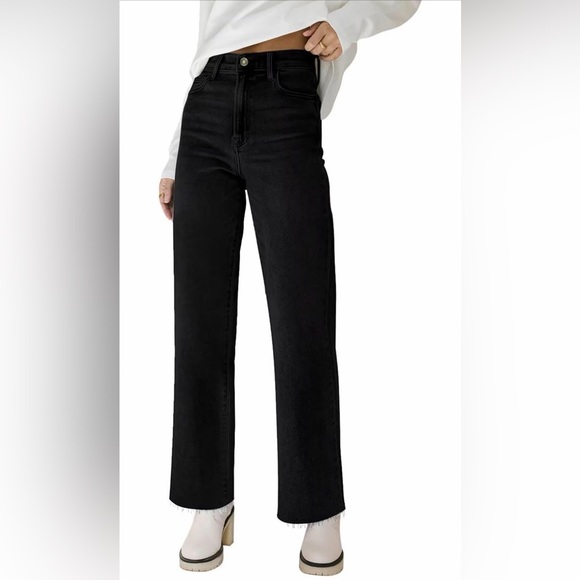 🆕High Waisted Frayed Stretchy Cropped Wide Leg Jeans